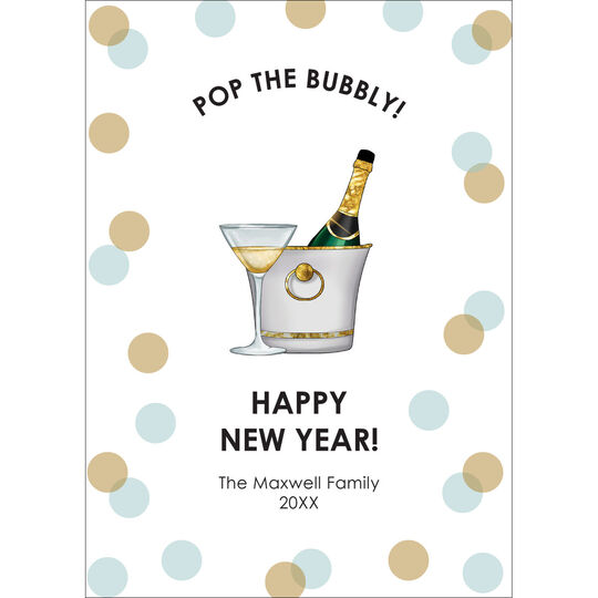 Pop The Bubbly Flat New Year Cards